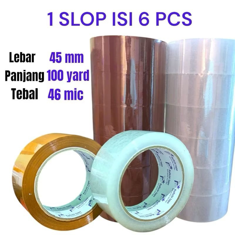 

Lakban Coklat & Bening 45mmx 100 Yard (1slop=6pcs)