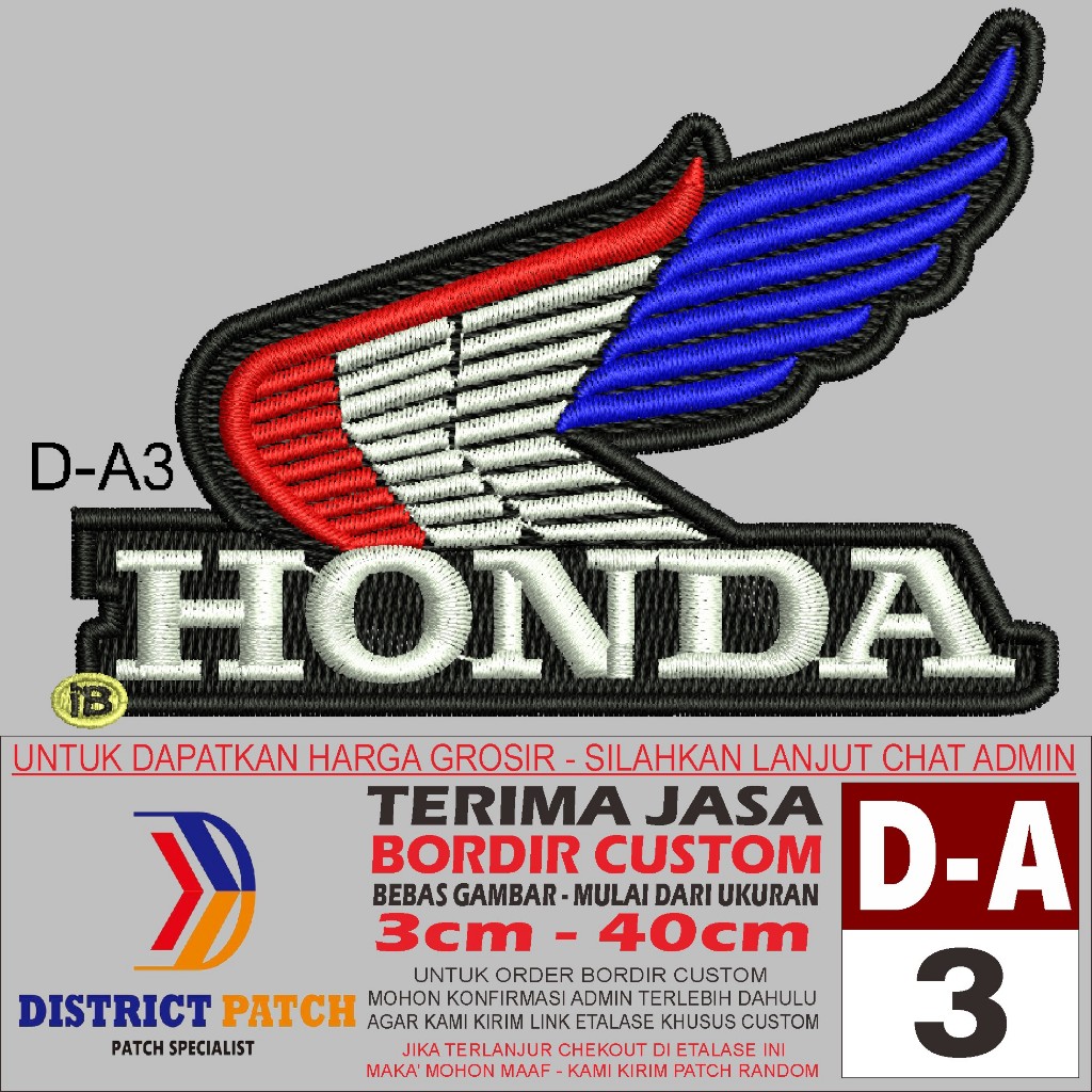 PATCH BORDIR LOGO D-A3 HONDA DISTRICT PATCH TESTIMONI