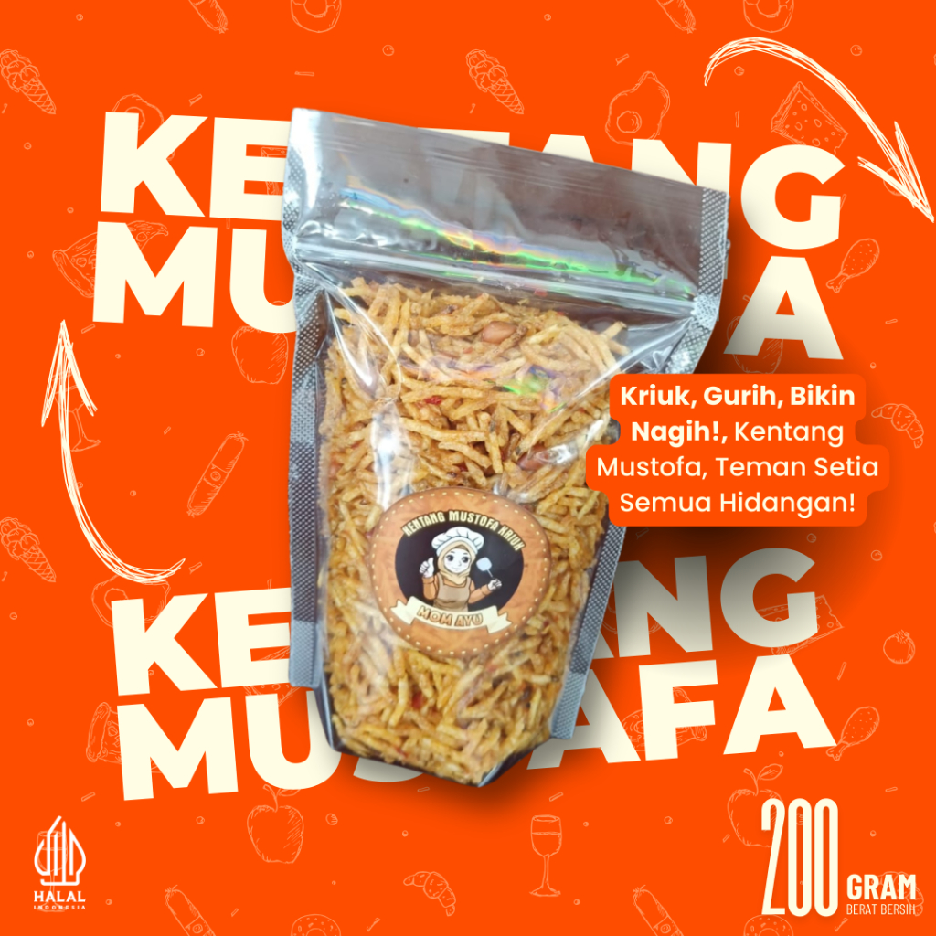 

Kentang Mustofa Momayu Renyah Pedas Manis Original Kemasan Plastik 200 Gram Halal