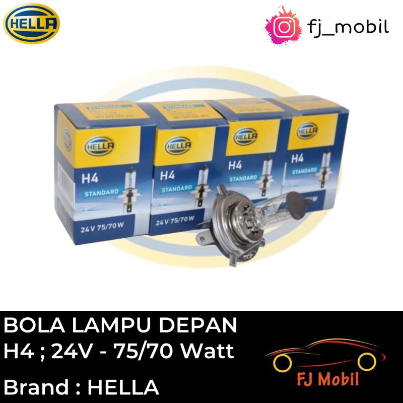 BOHLAM BOLA LAMPU DEPAN HALOGEN H4 24Volt 75/70 WATT - HELLA