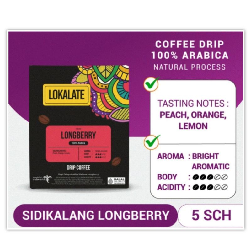 

Lokalate Coffee Drip Sidikalang Longberry isi 5 sachet Kopi Instant