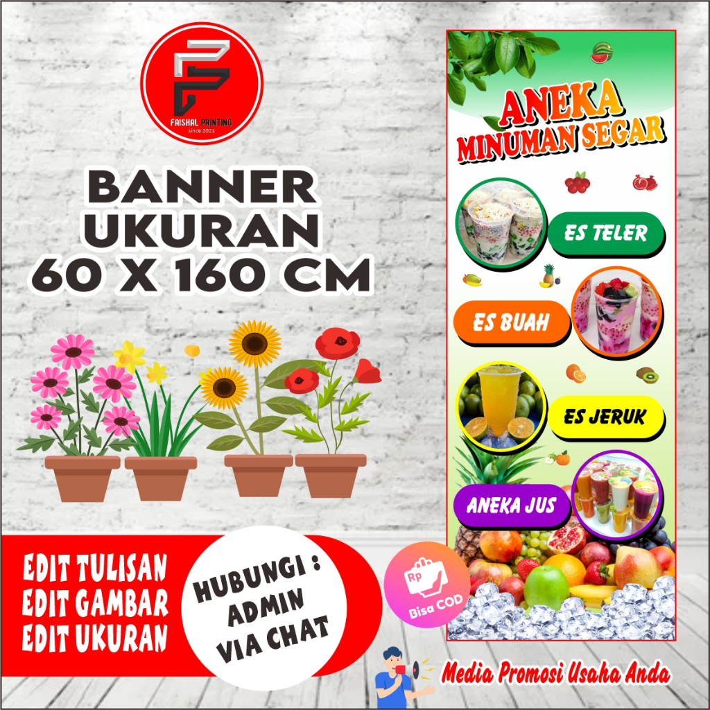 Banner Aneka Es Segar/ Spanduk Minuman Es / Banner Aneka Es / Banner ukuran 60 x 160 cm