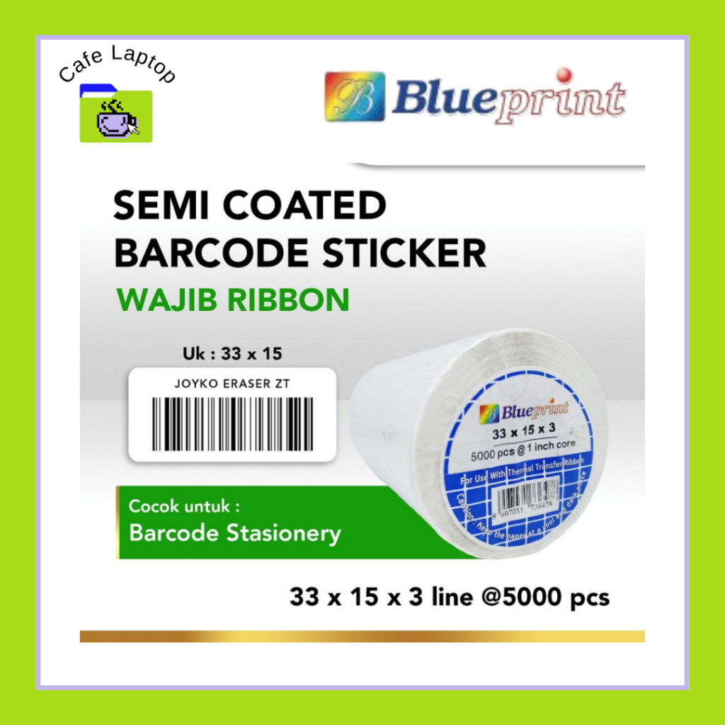 

Sticker label Barcode 33x15mm 3 Line Semi Coated BLUEPRINT isi 5000Pcs 1 ROLL