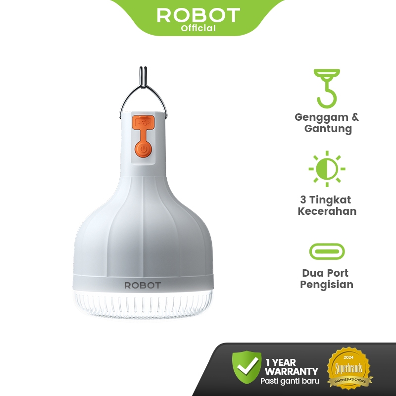 ROBOT Emergency Lamp Multifungsi Rechargeable Portable Hangable 2400mAh Lampu Genggam Gantung Campin