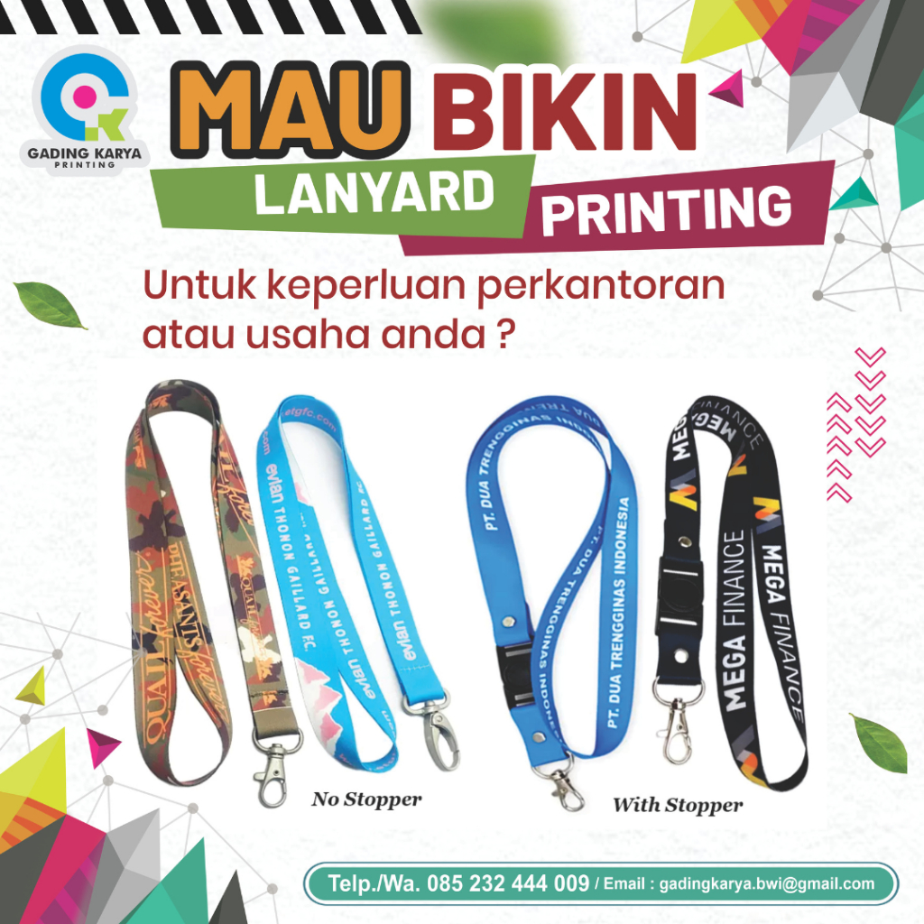 

TALI LANYARD CUSTOM PRINTING MURAH MODEL KAITAN KAWAT 1 SISI FULL COLOR