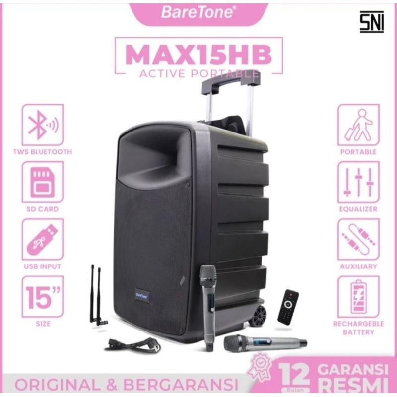 SPEAKER PORTABLE 15INCH BARETONE MAX15HB 600W SPEAKER BARETONE 15 INCH 600 WATT MAX 15 HB