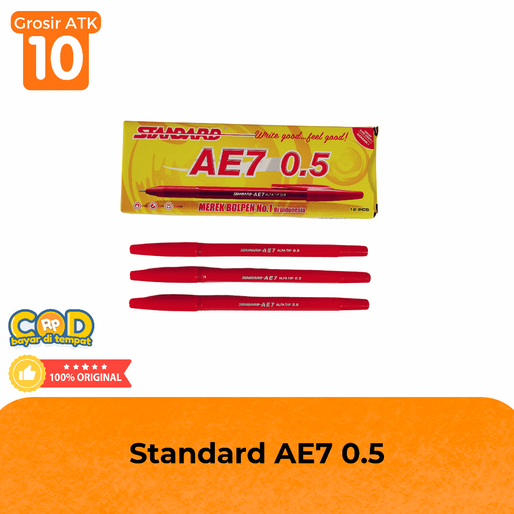 (ISI 12 PCS) BALLPOINT/PULPEN STANDARD AE7 MERAH ORIGINAL