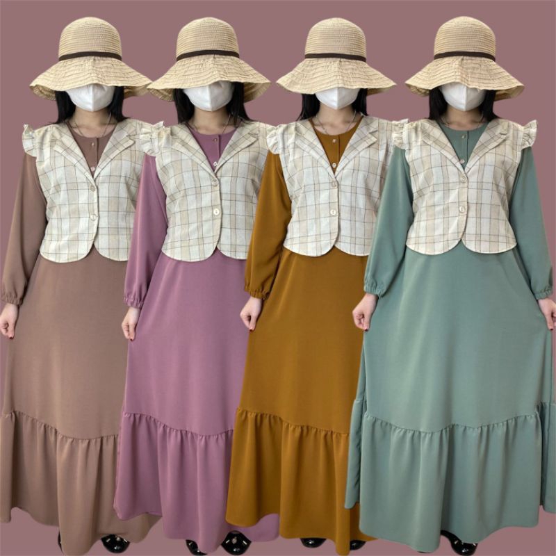 Gamis/Dress Inayah Vest Menyatu Fashion Remaja Korean Look Terbaru Kekinian
