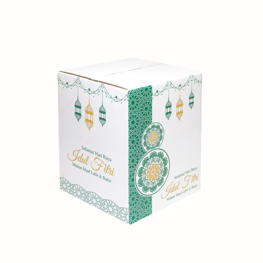 

( 5 Pcs ) Dus Parcel Sembako Lebaran Box Hampers Bingkisan Kado Eid Mubarak Motif Hijau Fitri Size 25x25x33 cm