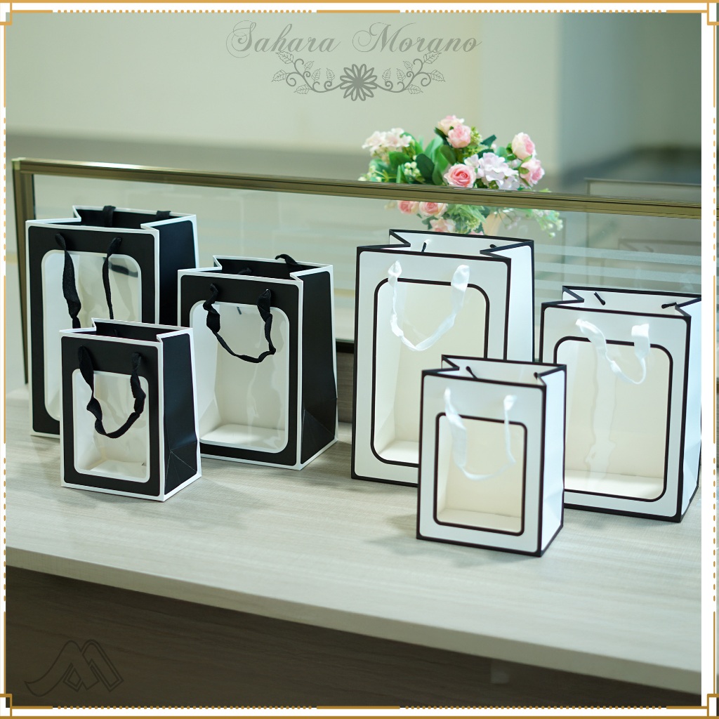 

Paper Bag Mika Transparant Color White and Black | Tas Belanja | Goodie Bag | Hampers