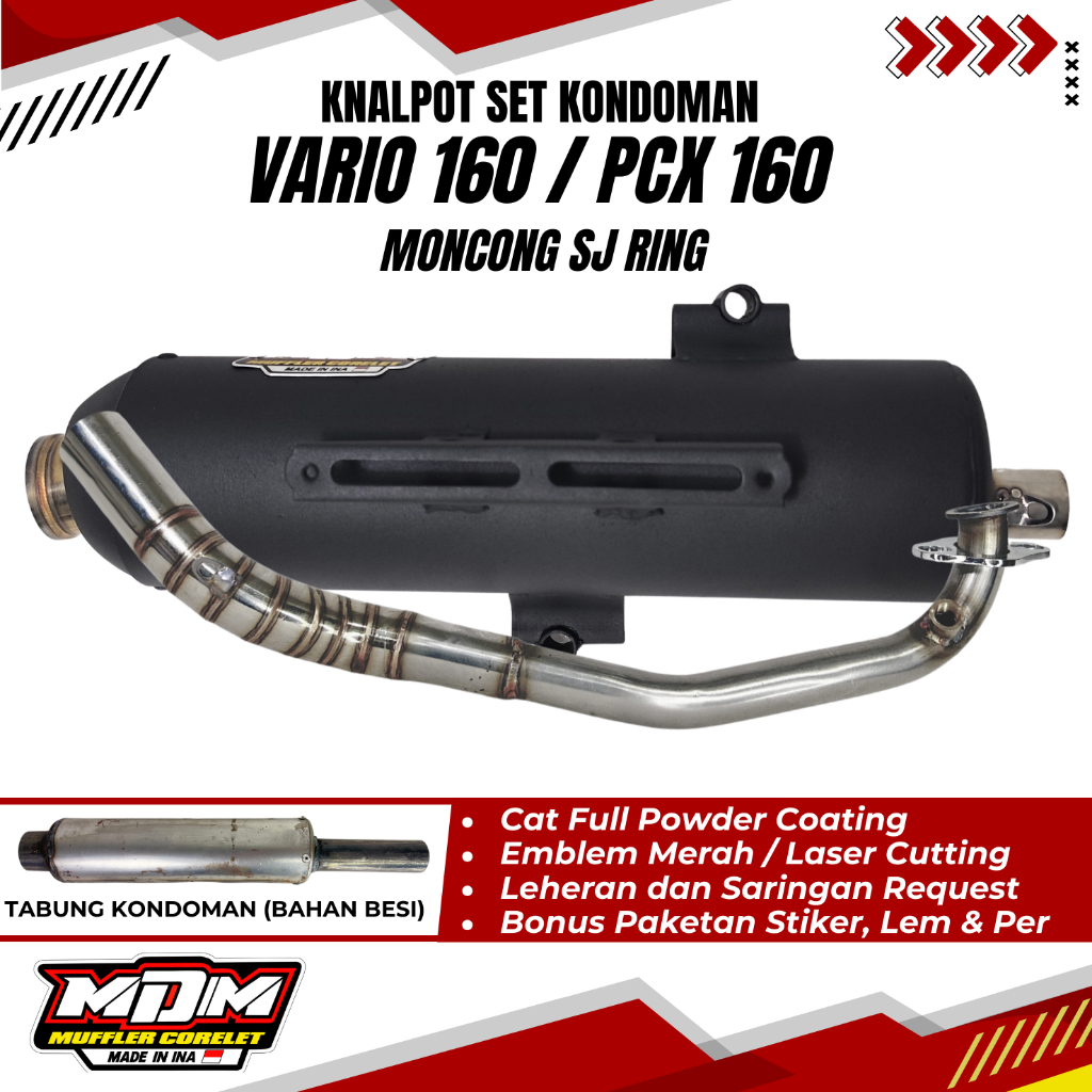 MDM RACING MUFFLER Kenalpot Kondoman Vario 160 / PCX 160 Moncong SJ Ring Ala Shijiro