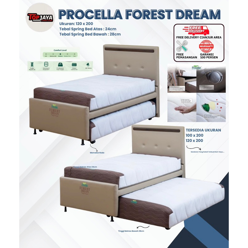 PROCELLA SPRING BED FOREST DREAM 3IN 1/SORONG - KASUR ANAK