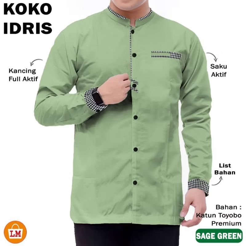 Idrus - Baju kemeja Koko premium toyobo import jumbo M L XL 2XL 3XL lengan tangan panjang lebaran se