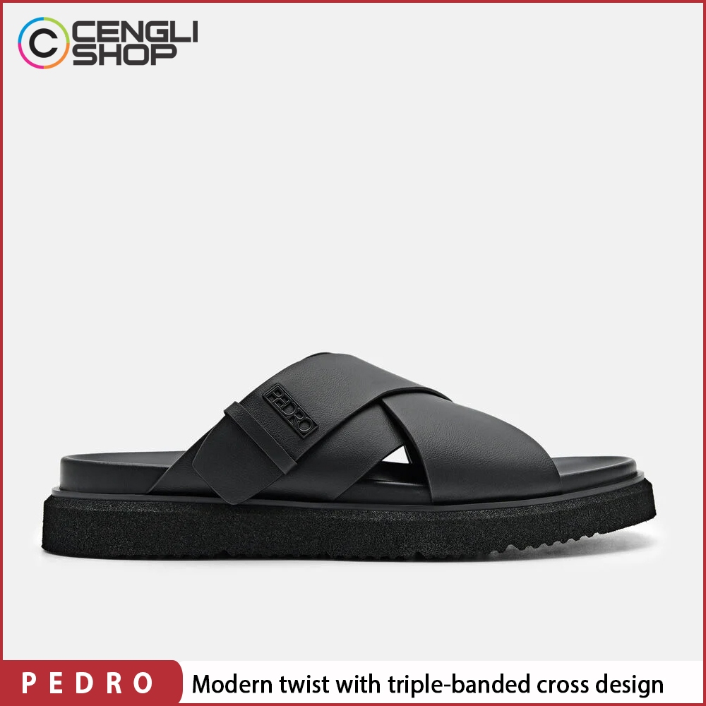 SANDAL KASUAL PEDRO PRIA ORIGINAL SENDAL SLIDE CASUAL BRANDED ASLI ORI HITAM BLACK PM141