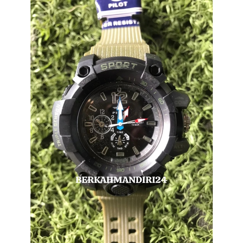 Jam Tangan Pilot Sport TC Pria Army Premium Original Jam Analog Triple Sensor