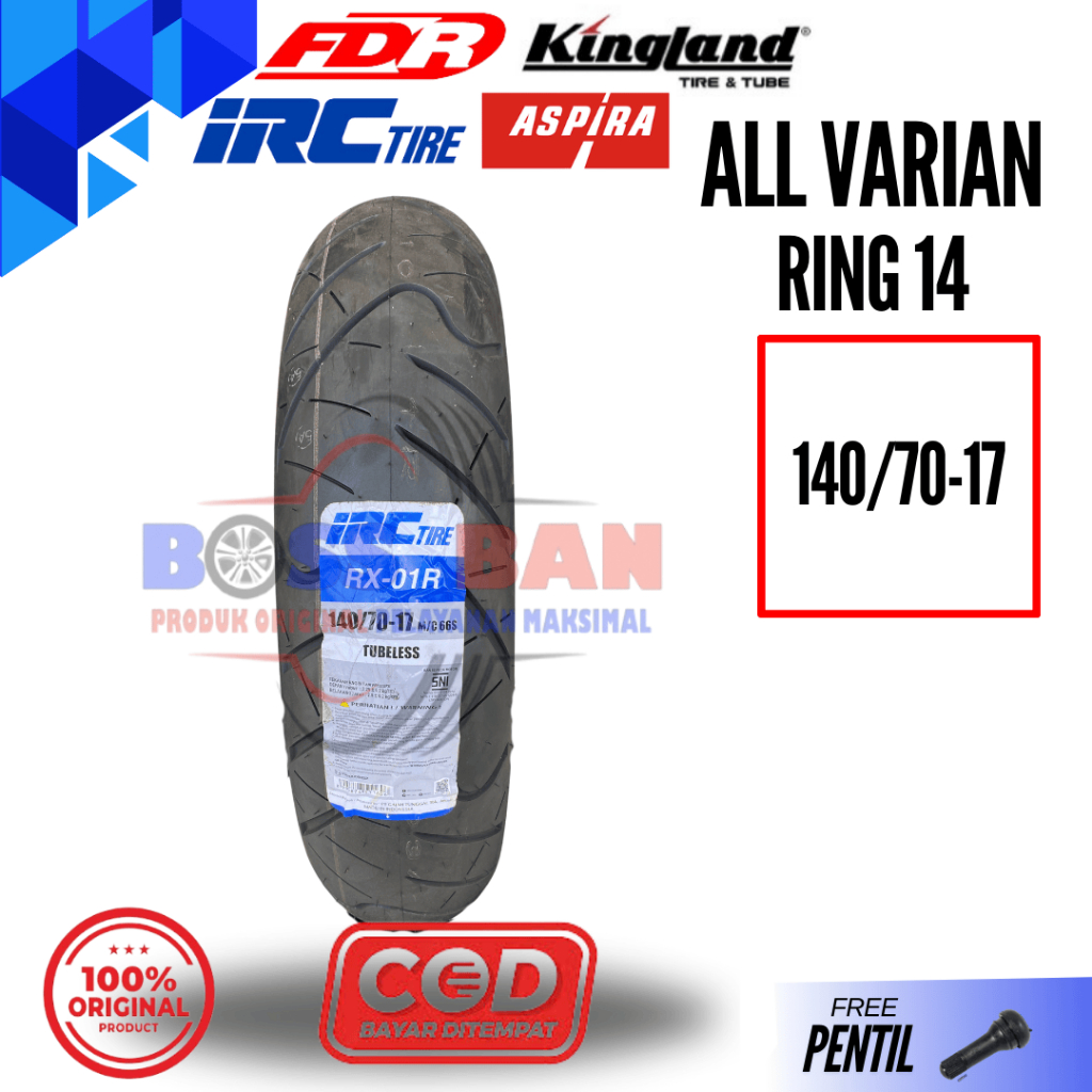 Ban IRC Tubeless Ukuran 140/70 Ring 17 untuk Motor R15 Vixion CBR Ninja