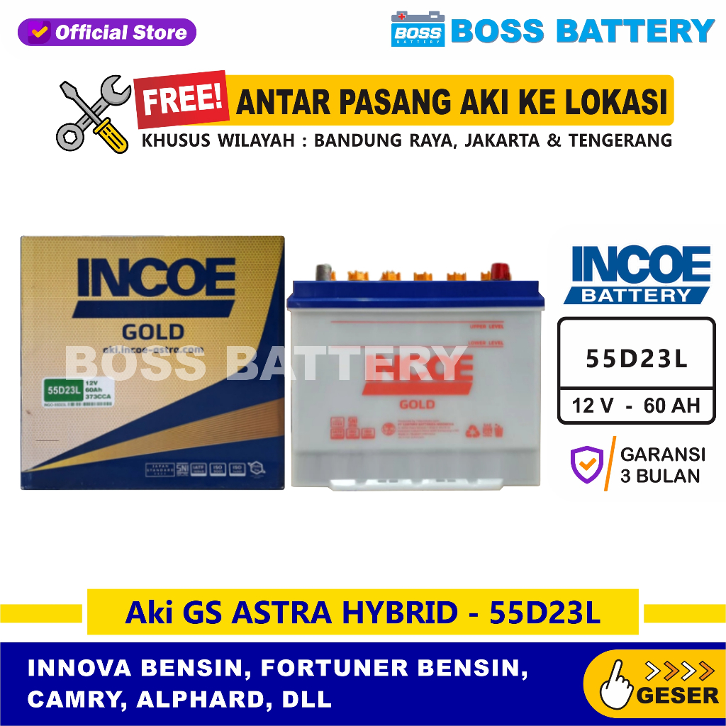 Aki INCOE GOLD 55D23L - 60 Amper, Aki INCOE ASTRA OTOPARTS