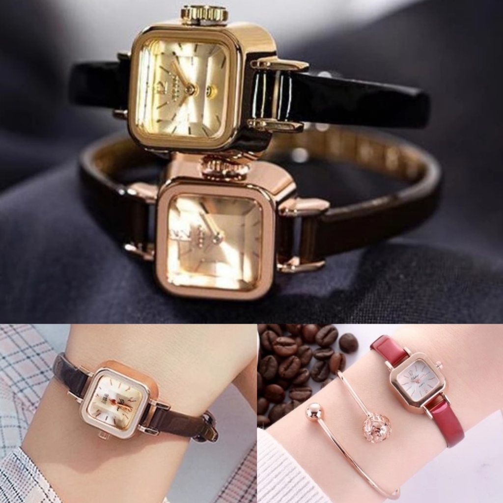 Jam Tangan Fashion Wanita Model Kotak Jam Tangan Korea Jam Tangan Import Jam Cewek Jam Tangan Kulit 