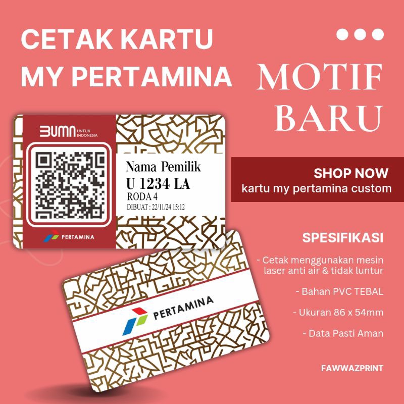 

KARTU MY PERTAMINA BAHAN PVC TEBAL MOTIF BARU