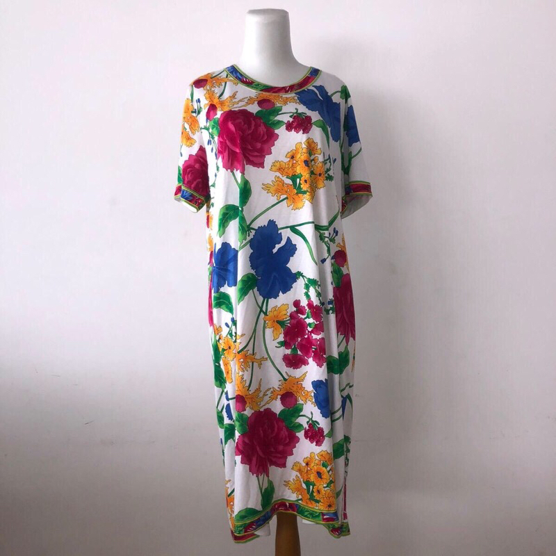 Dress midi wanita motif bunga bunga / Xxl / Code (75-21)