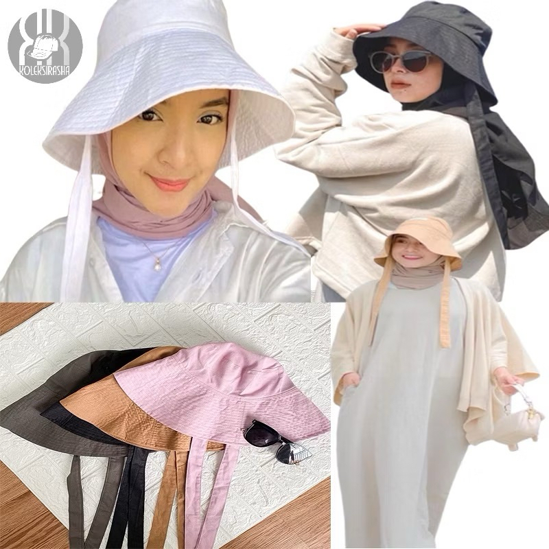 topi bucket hat wanita hijab lebar