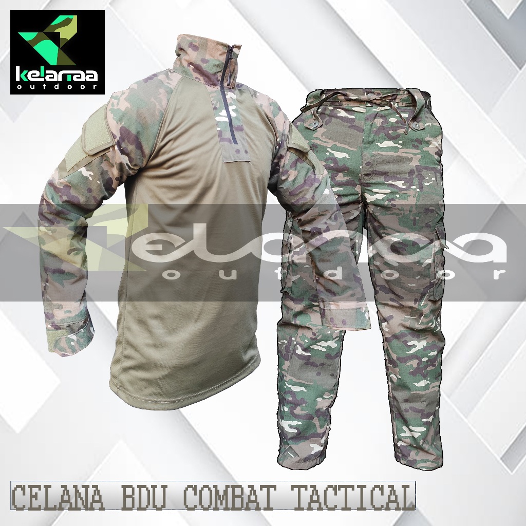 Satu Set Setelan Kaos BDU Tactical dan Celana Cargo PDL Panjang Loreng Multicam