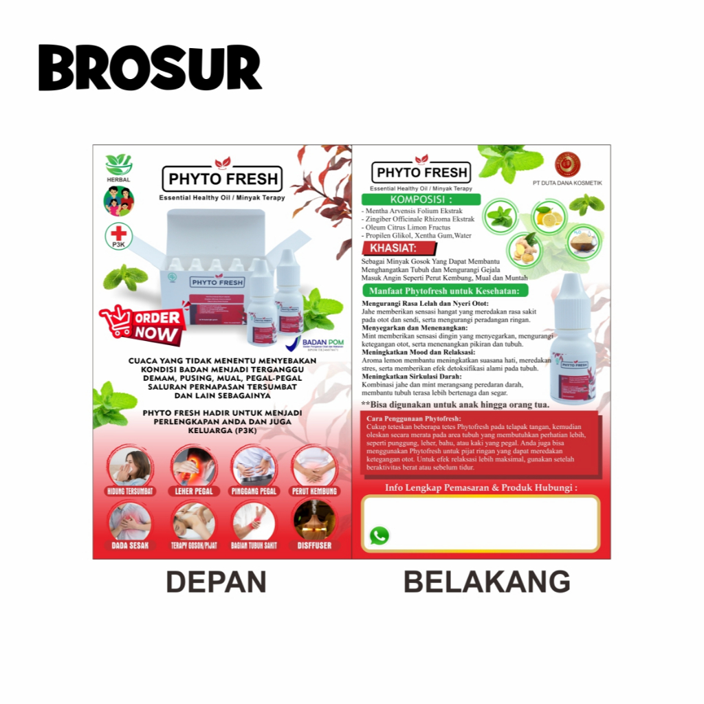 

Brosur Phyto Fresh Membatu Penjualan Produk, Mempermudah Presentasi, Peluang Mendapatkan Member Reseller Baru