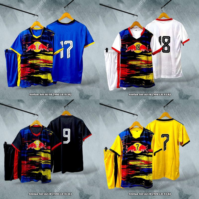 STELAN FULL SET ISI 18 PCS JERSEY FUTSAL JERSEY BOLA MOTIF PRINTING TERBARU