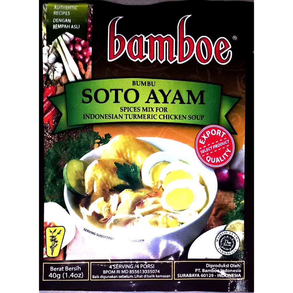 

BAMBOE BARU BUMBU SOTO AYAM SPICES MIX FOR INDONESIAN TURMERIC CHICKEN SOUP 40 GR