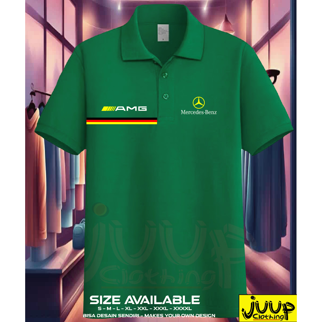 KAOS KERAH POLO SHIRT BAJU POLO MERCY MERCEDES BENZ UKURAN JUMBO BIG SIZE OVERSIZE WARNA HIJAU