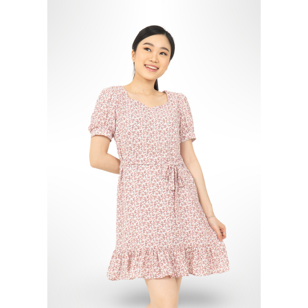 Bubble Sleeve Floral Dress Pink By Youkki