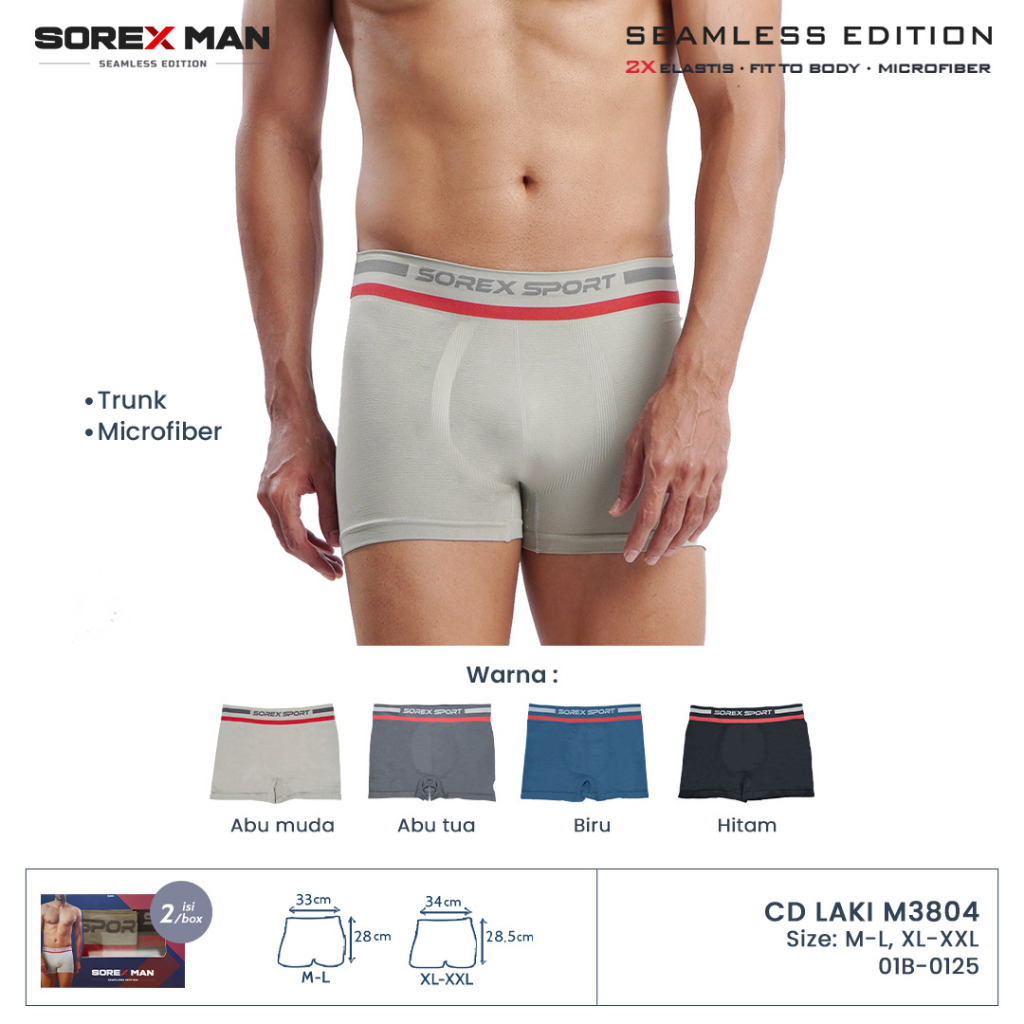 (2 PCS) Sorex Man Sport Cd Seamless Edition Men Boxer Anti Nyeplak CD LK M 3804