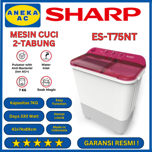 MESIN CUCI SHARP ES-T75NT 7 KG 2 TABUNG PUREMAGIC 7KG