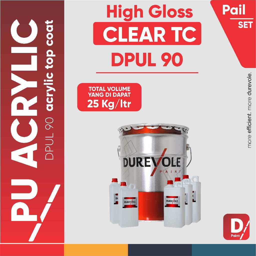 CAT KAYU - DPUL 90 CLEAR - DUREVOLE PU ACRYLIC TOPCOAT CLEAR (25KG) SET