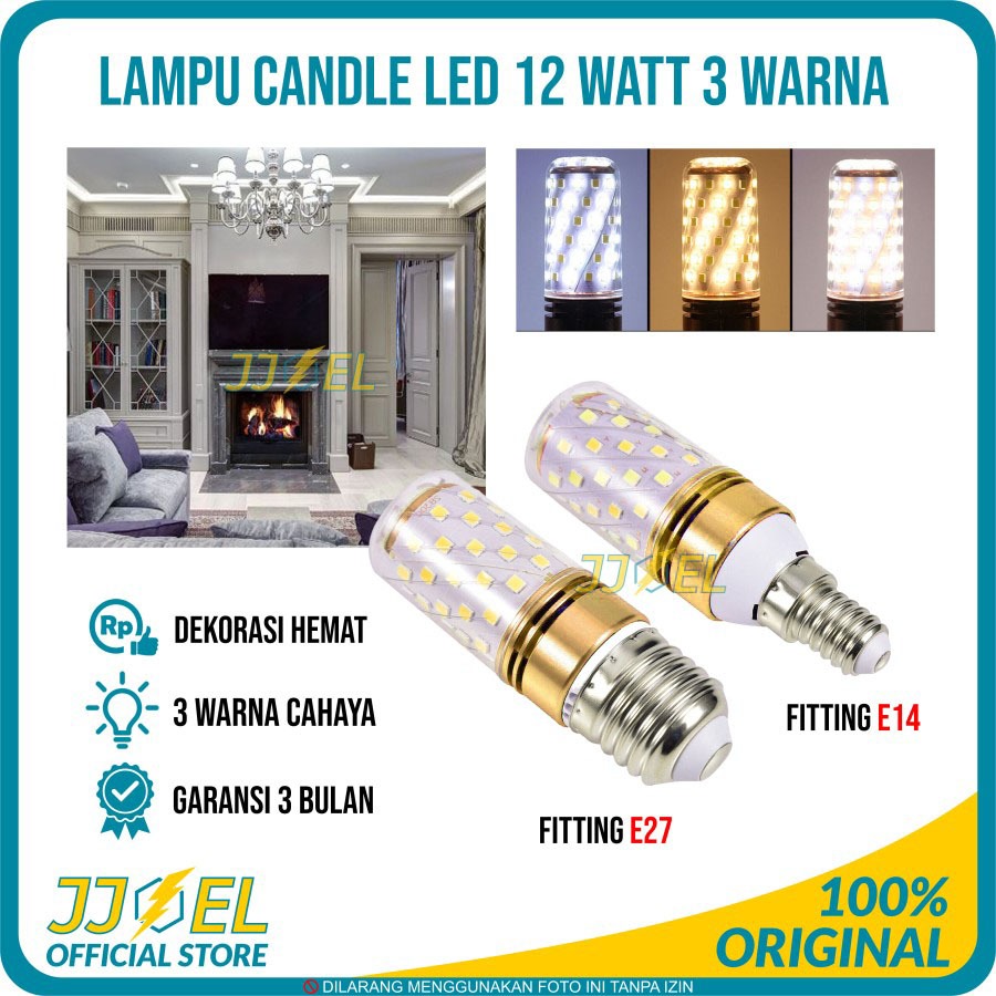 Lampu Lilin Hias E27 12W 3 Warna LED Candle E27 12 Watt 3 Color