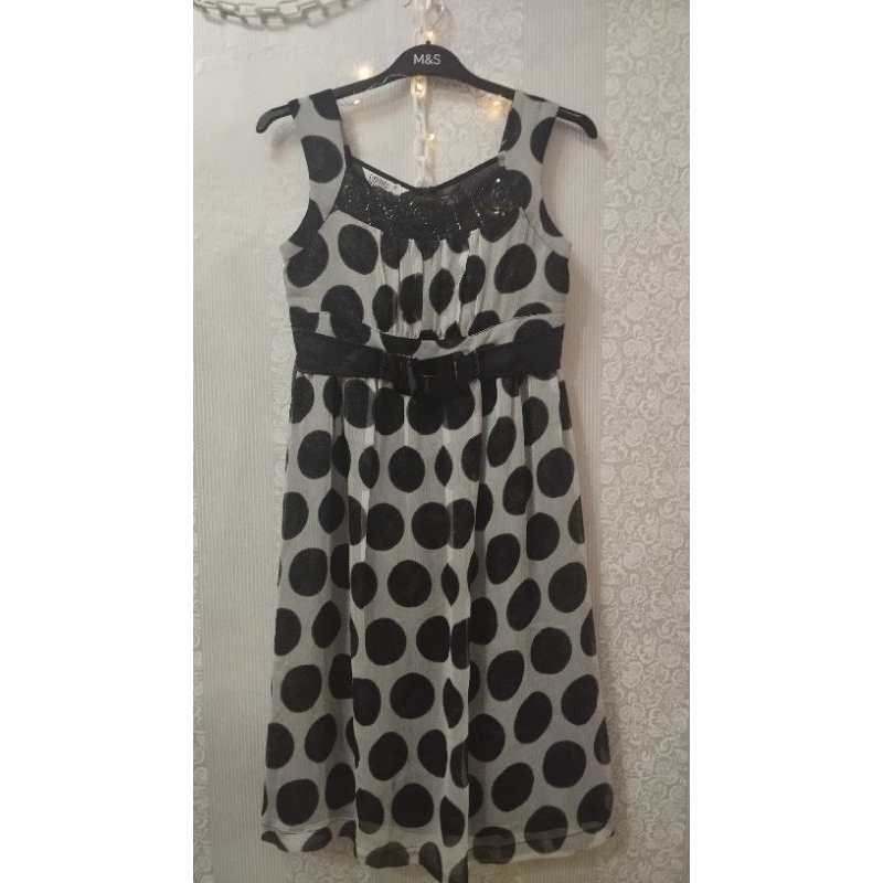 NEGO TIPIS Dress pesta grey polkadot NEW