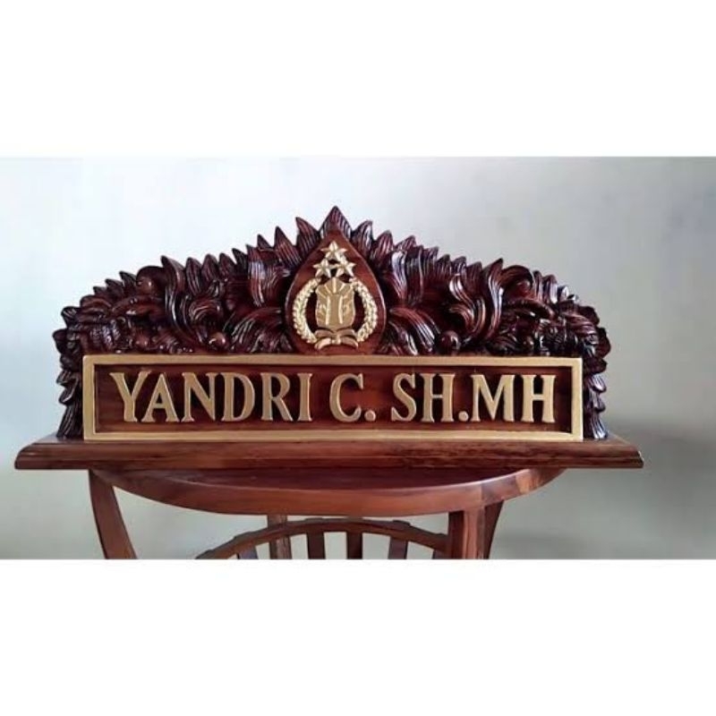 papan nama mejaa kantor kayu jati ukir