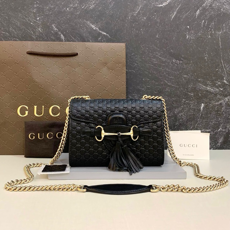 Gucci Tas Selempang Kulit Hitam auth preloved
