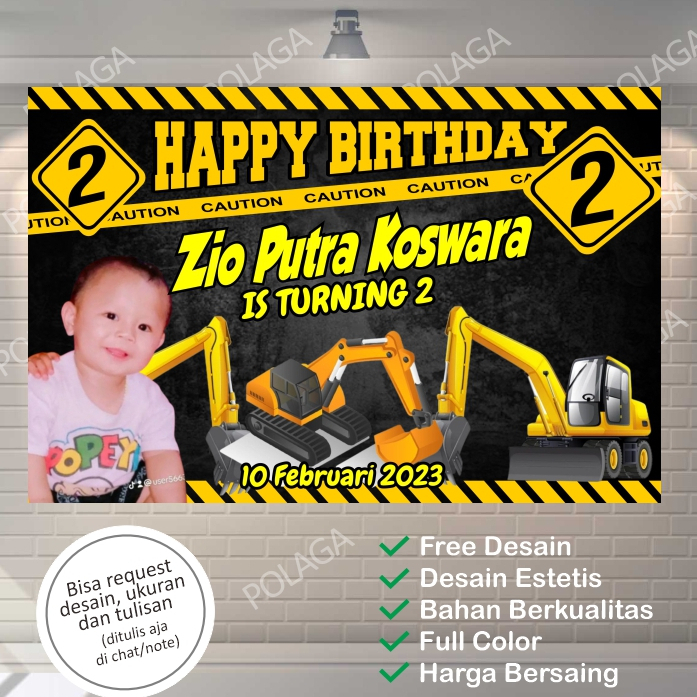 Spanduk Ulang Tahun Anak Excavator – Banner Tema Alat Berat Anak Laki-Laki Murah Terlaris