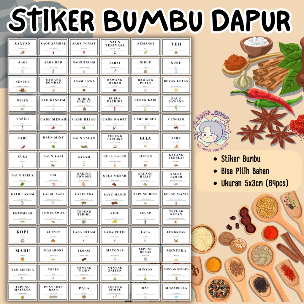 

stiker bumbu label vinyl glossy waterproof