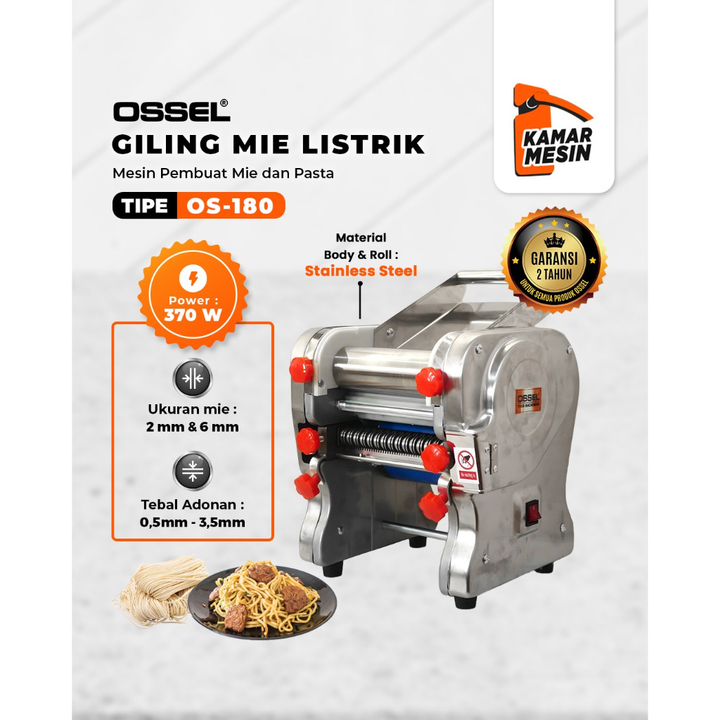 OSSEL Giling Mie Listrik Gilingan Mie Listrik Mesin Ampia Body Stainless Steel OS-180 OSSEL