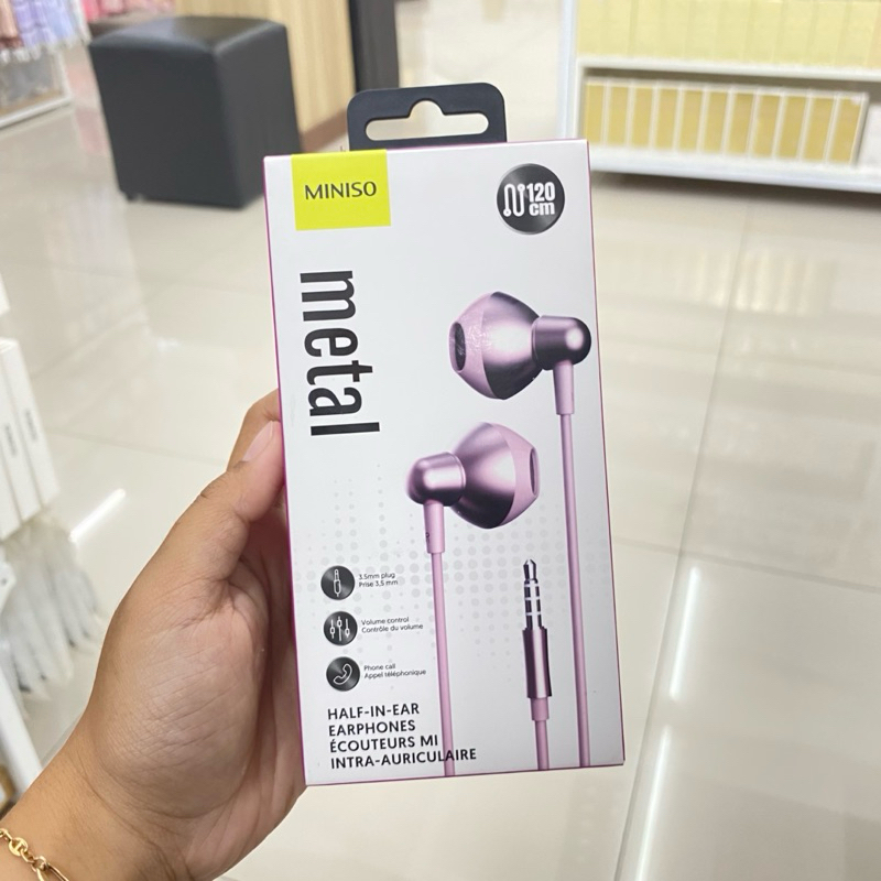 Miniso 3.5mm Metal Half-in-ear Earphones Pink / headset kabel