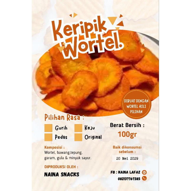 

Naina snack keripik wortel renyah,keripik wortel enak bergizi