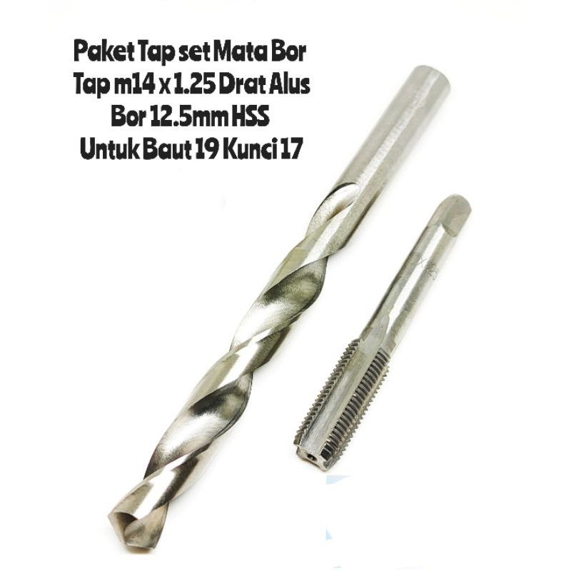Paket Mata Bor Set Tap M14x1.25 set Bor HSS Cocok untuk baut 19 Drat Halus