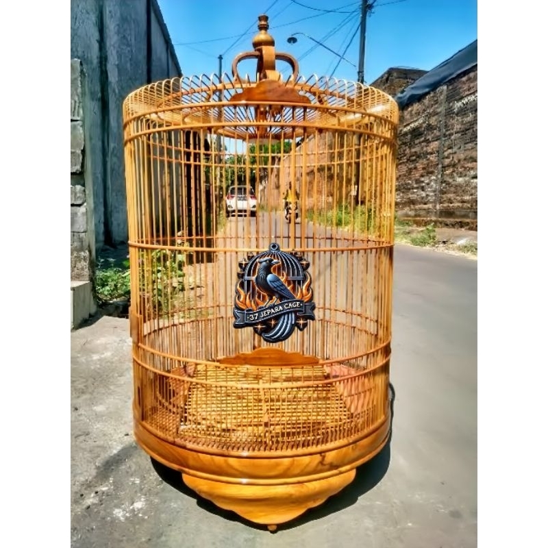 sangkar burung murai/kacer motif bulat jati
