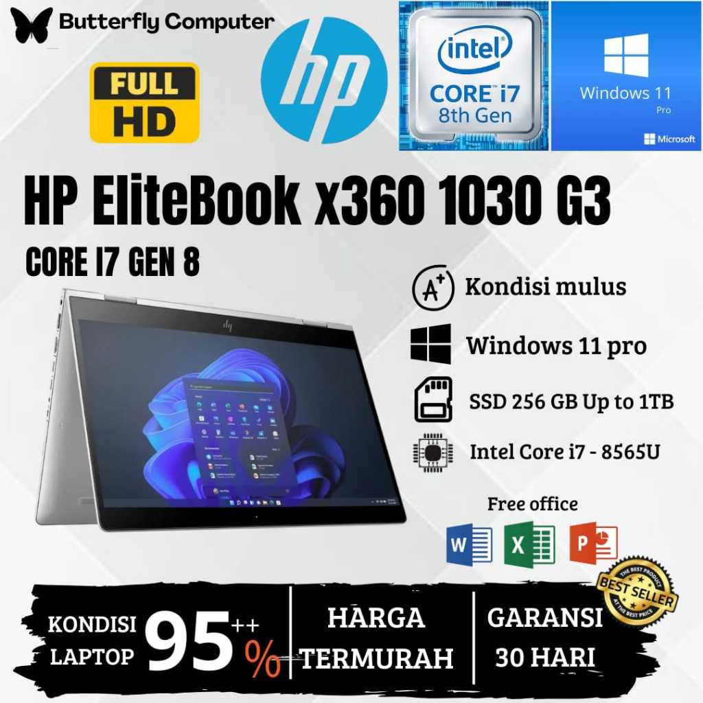 Laptop HP EliteBook x360 1030 G3 Core i7 Gen 8 - RAM 16GB - SSD 1TB - 13 inch - TouchScreen 2IN1 - W