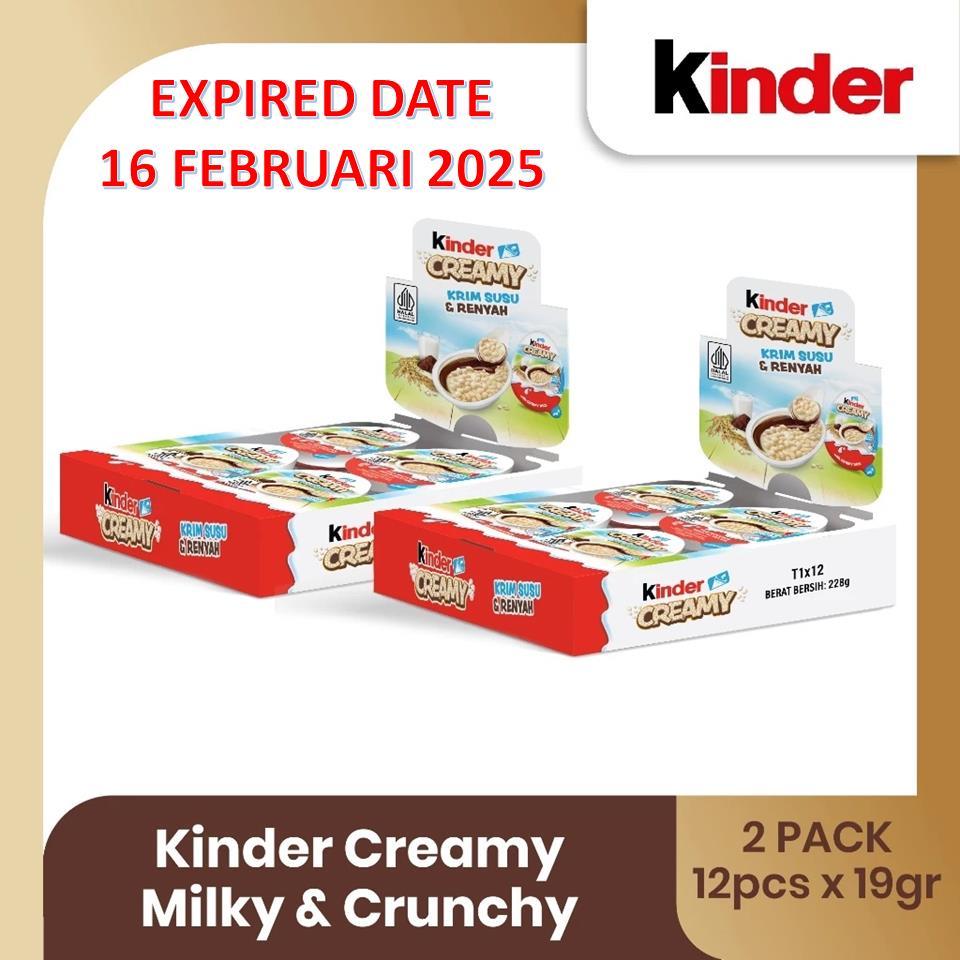 

2 BOX (24 pcs) Kinder Creamy Milky & Crunchy 19 gram EXP. 16 FEBRUARI 2025