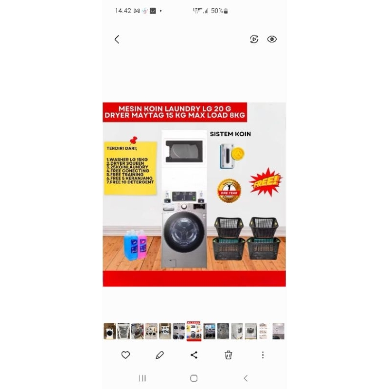 MESIN LAUNDRY STACK LG 20KG DRYER GAS KOMERSIL MAYTAG KACA