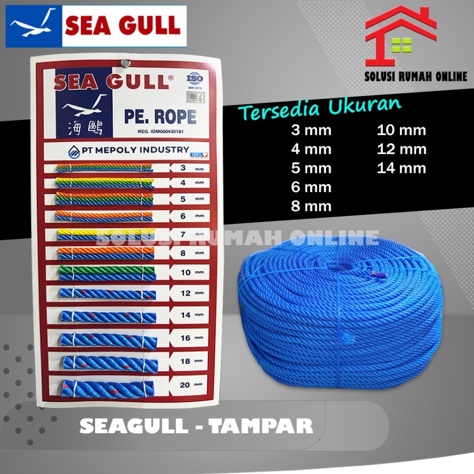 

Tali Tampar 14mm SEAGULL (Harga Per 1 Meter) Tali Ikat Tambang Plastik