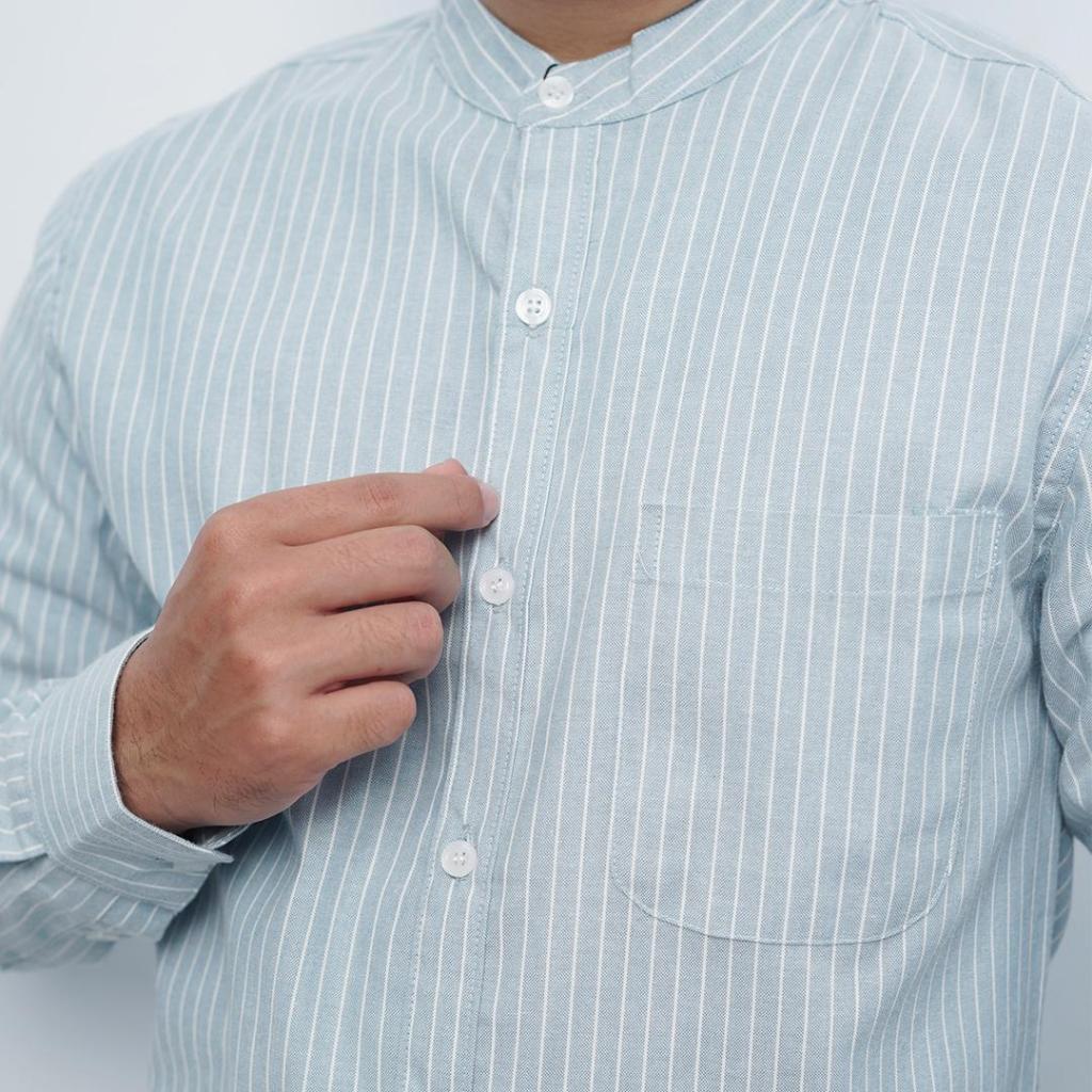 RJ4 Kemeja Garis Krah Koko Panjang ZARA Pria New Kemeja Sanghai Salur Casual Pria Kemeja Motif Pria